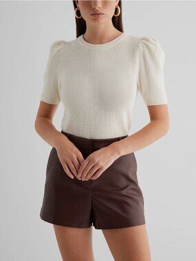 Aqua Cashmere Puff-Sleeve 100% Cashmere Short Sleeve Sweater Size S
